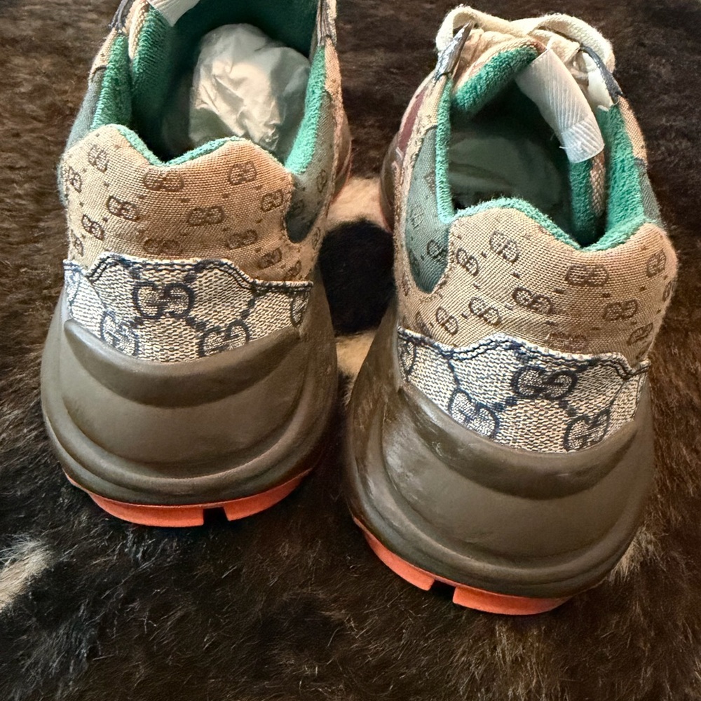 Gucci Multicolor GG Canvas and Red Accent Rhyton Sneakers - Picture 3 of 5